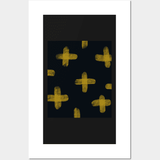 Abstract drawing of yellow crosses on blue Posters and Art